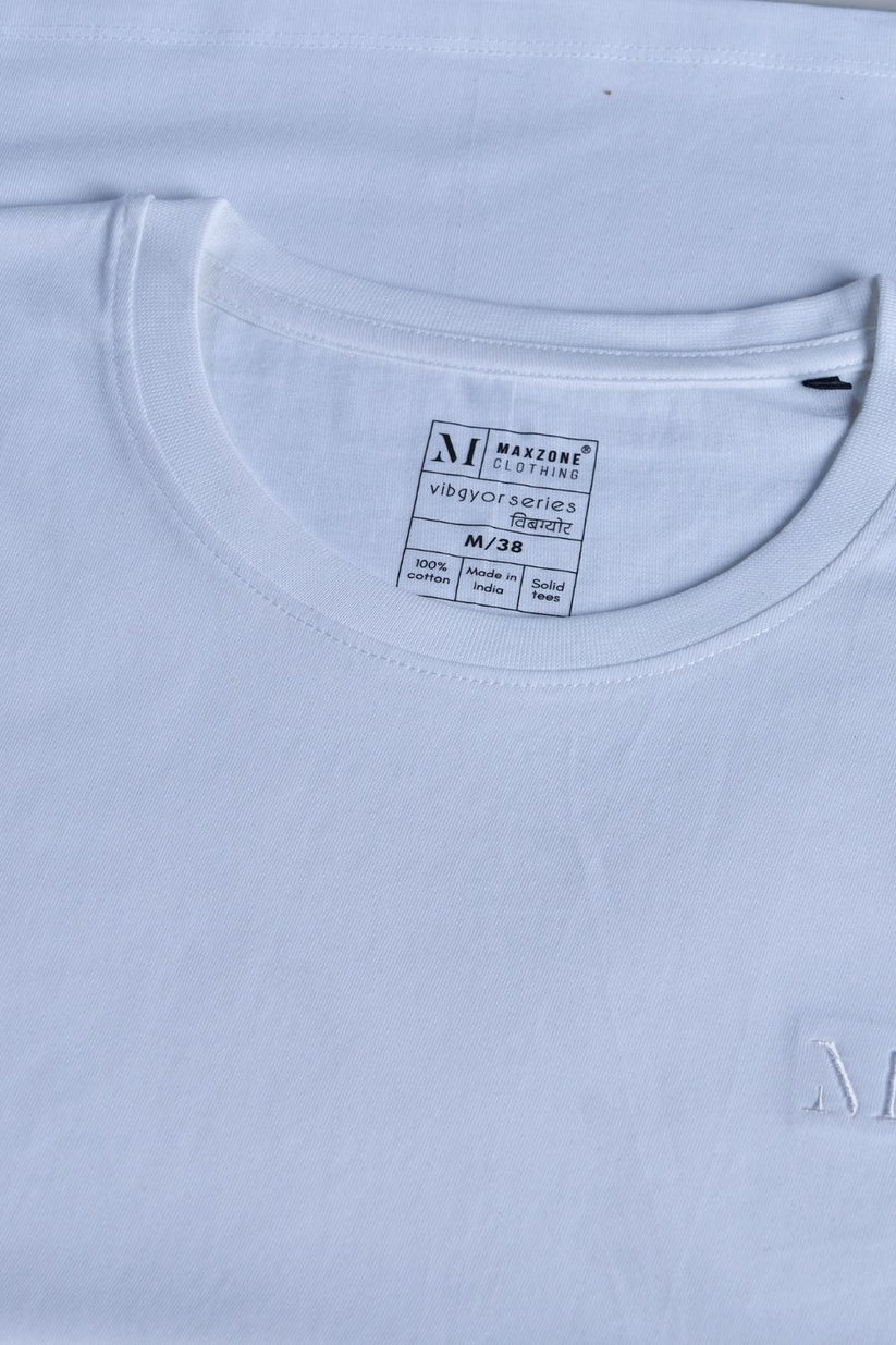 White Round Neck Half T - Shirt - vyapo