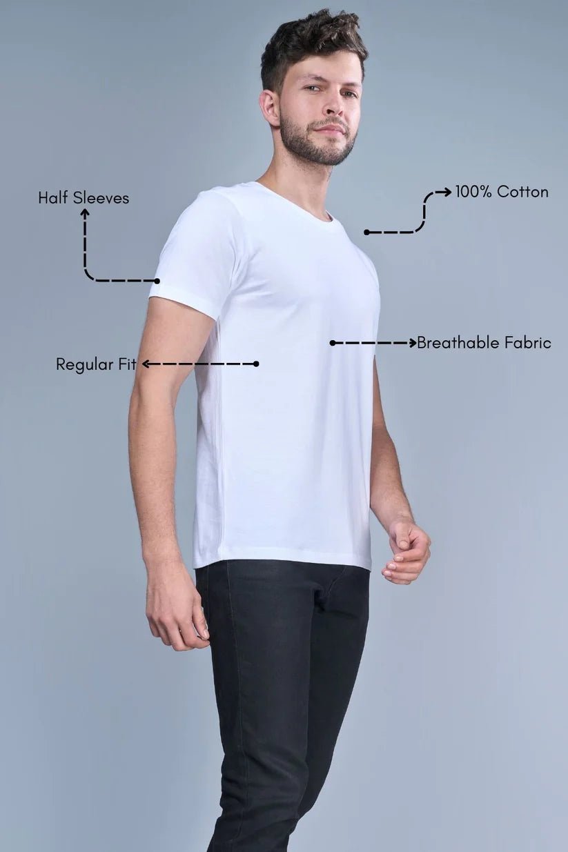 White Round Neck Half T - Shirt - vyapo